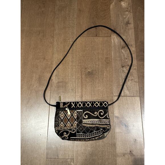 Danny K Beverly Hills Tapestry Handbag | Black Gold Scroll | Pre-Owned USA - Picture 1 of 5